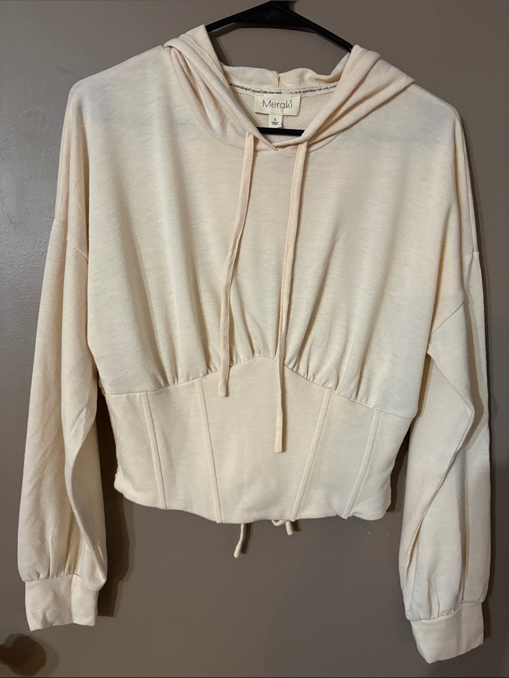 Meraki Cream Cropped Corset Hoodie